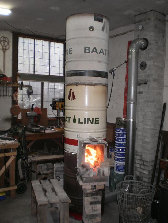 Three barrel batch rocket shop heater, running full tilt